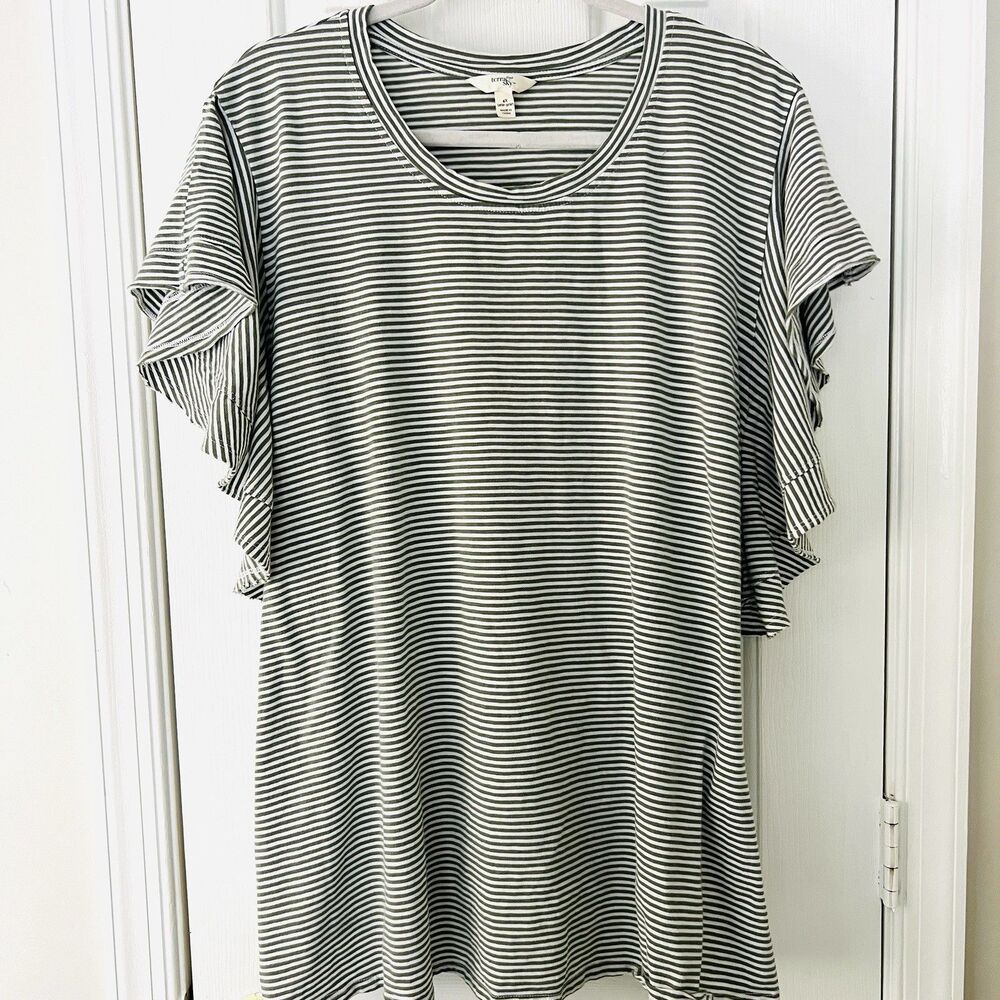 Terra & Sky Black and White Striped Ruffle Sleeve Tee